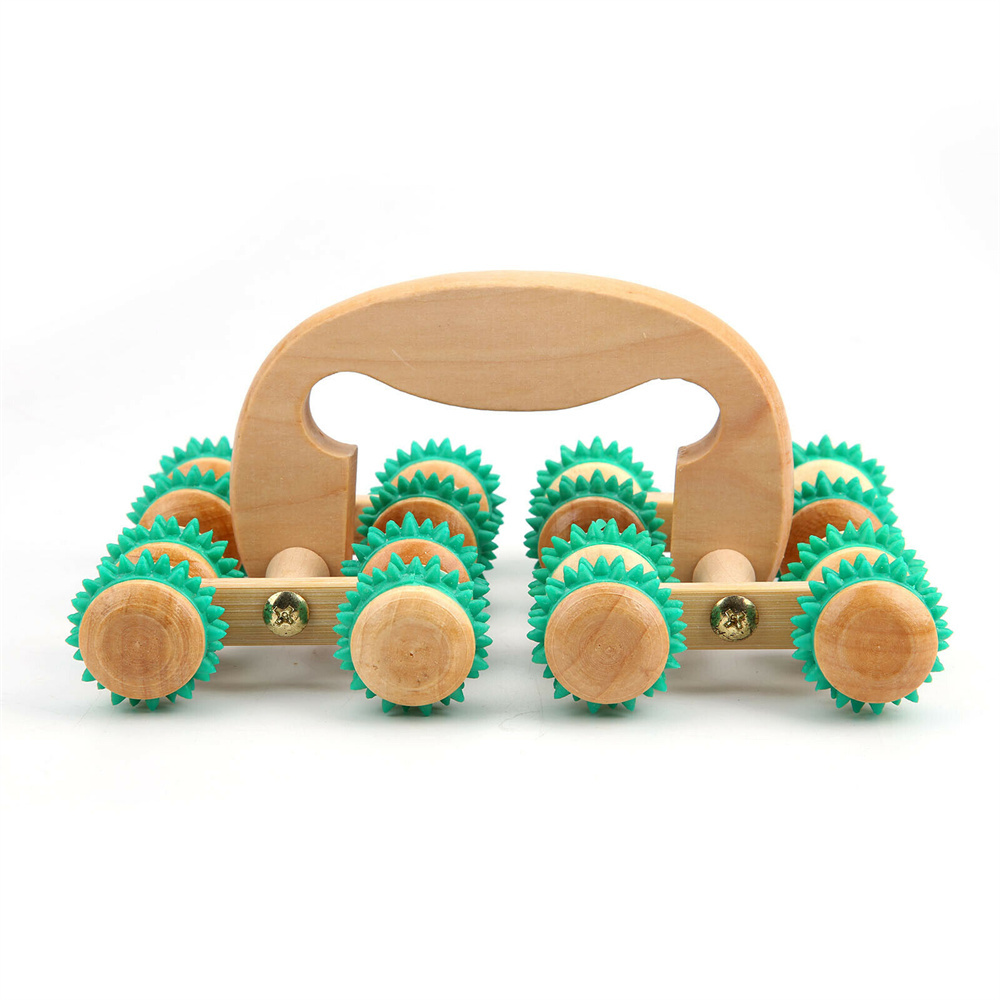 Rouleau à roulettes en bois à 16 roues, boule de massage pour le dos et le corps, outil de relaxation sain, en forme de roue: Green