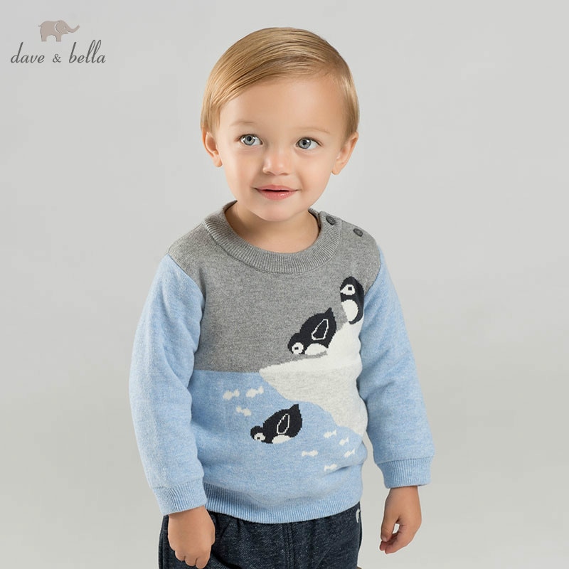 DBJ9004 dave bella baby jongens pinguïn trui kinderen gebreide trui kids herfst trui peuter boutique tops