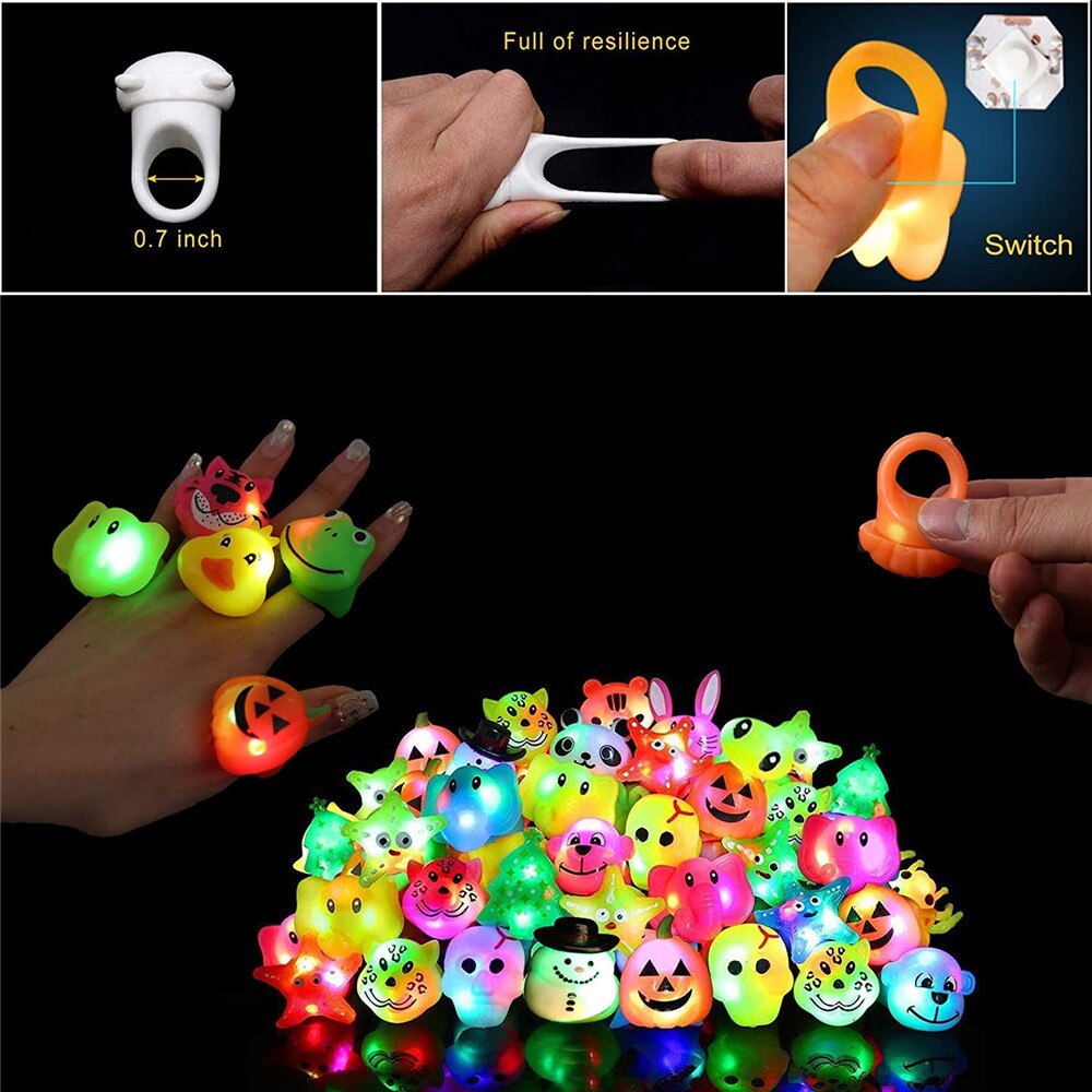 24 Pack Led Light Up Bumpy Ringen Feestartikelen Voor Kids Prijzen Doos Speelgoed Voor Verjaardag Klaslokaal Beloningen Schat Doos prijzen Speelgoed