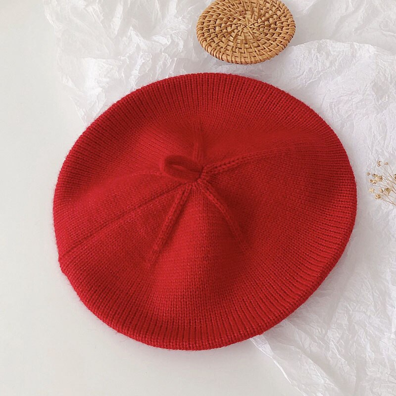 Gorros coreanos para bebé, Boina de Color sólido para niñas, Boina de punto Vintage para otoño e invierno, gorro de pintor artístico para niños: red