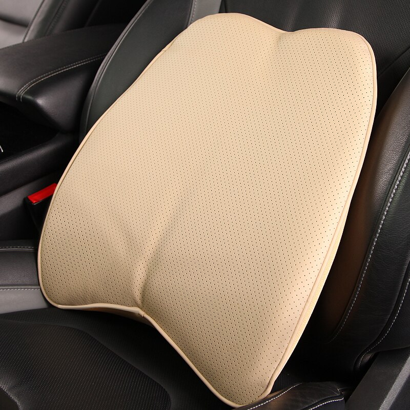Autostoelkussen rug lendensteun voor auto traagschuim leer auto accessoires interieur orthopedie ademend gezondheid: Beige