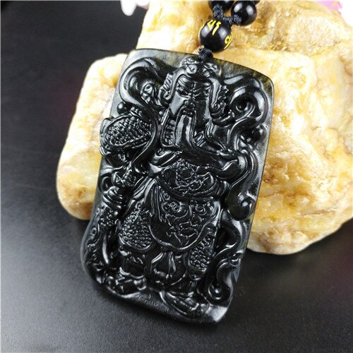 Gecertificeerde Chinese Natuurlijke Zwart Groen Jade Warrior Hanger Ketting Charm Sieraden Obsidiaan Accessoires Gesneden Amulet