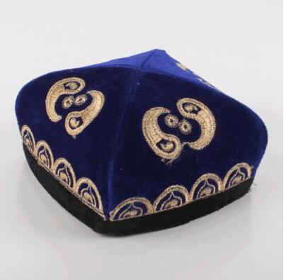 Tetagon-Sombrero de flores Uygur Doppa musulmán para hombre, Gorra con estampado de bordado plegable tradicional de Xinjiang, Doppa de cuatro almendros para escenario: Azul