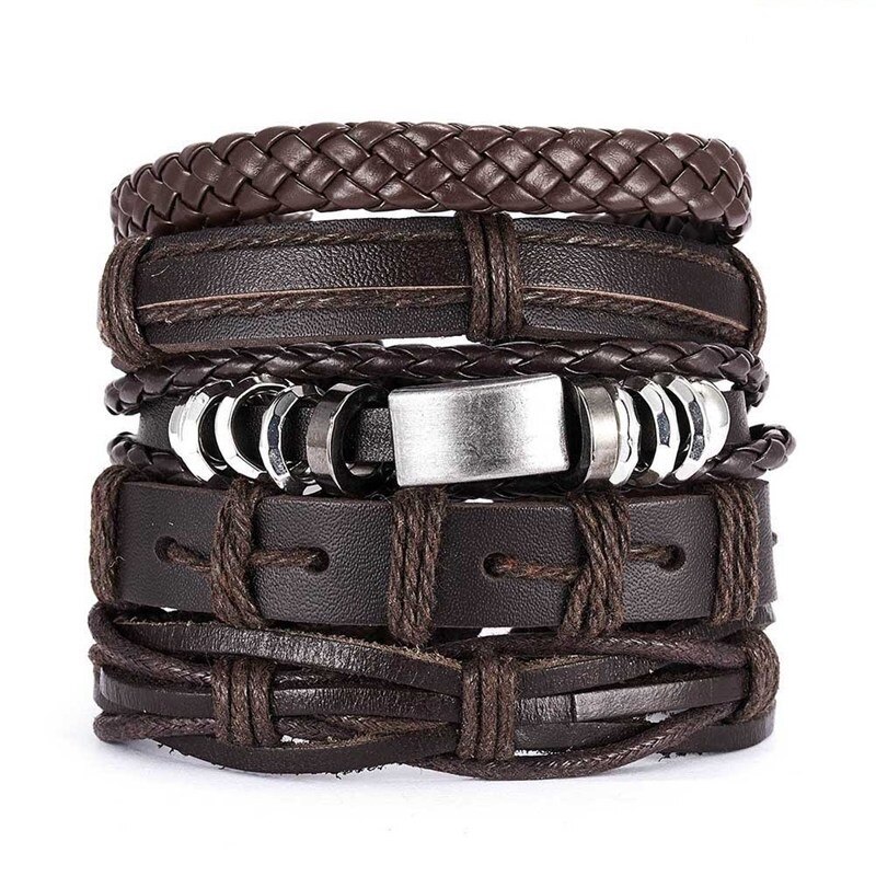 Mannen Armbanden Vintage Multilayer Leather Braid Armbanden Armbanden Star Leaf Uil Handgemaakte Rope Wrap Armbanden Mannelijke Jewlery: 04