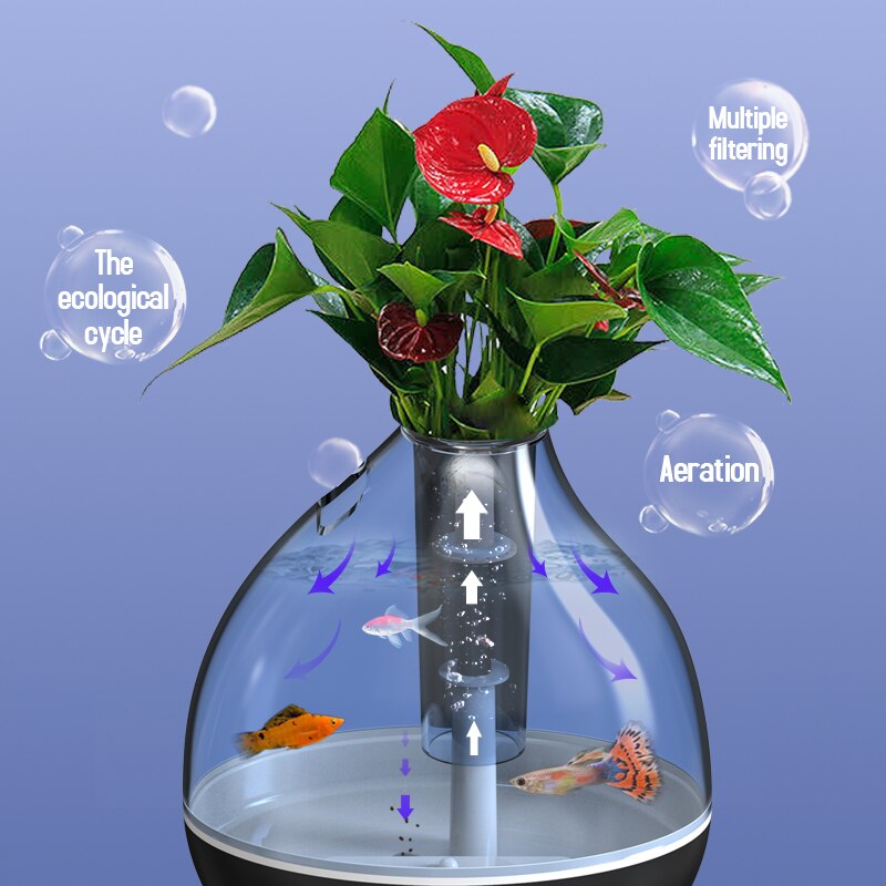 Aquarium tank desktop amphibious aeration small goldfish betta fish tank Colorful lights landscaping Ecological cycle