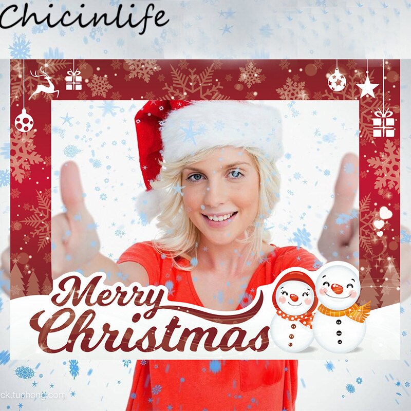 Chicinlife 1Pcs Merry Christmas Photo Booth Frame Props Adult Kids Xmas Party Happy Eve PhotoBooth Props Decoration Supplies