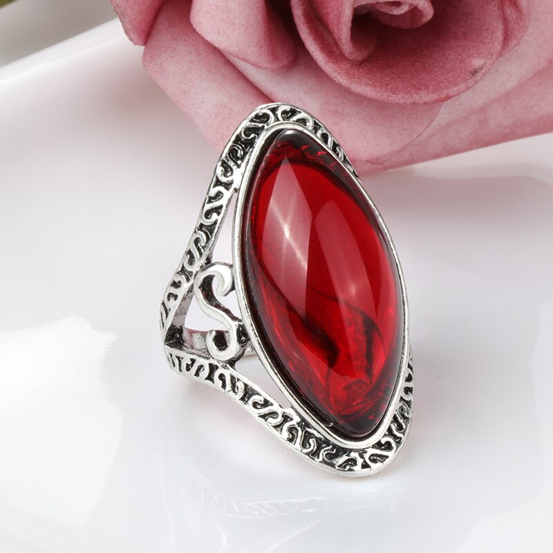 Kinel-Anillos ovalados grandes de plata tibetana para mujer, joyería Vintage, estilo bohemio, para vacaciones en la playa, color verde