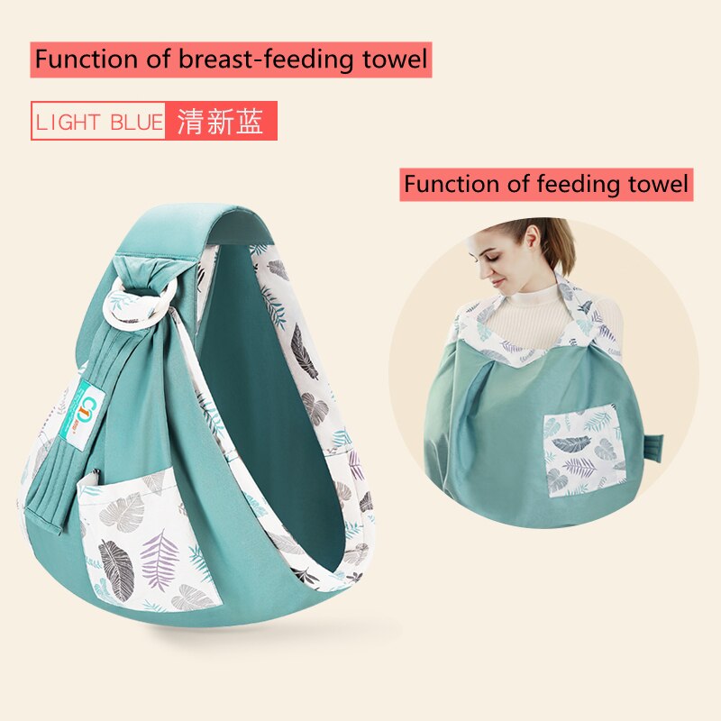 Toalla de espalda del bebé, toalla de lactancia materna, correa, bolsa de sujeción horizontal de sujeción delantera del bebé, toalla de lactancia materna, horizontal del bebé: Light blue