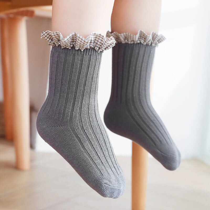 Leuke Lattice Gedrukt Baby Sokken Lente Herfst Zachte Baby Meisje Korte Sokken Voor Kinderen Kant Effen Kleur Kinderen Peuter Sokken
