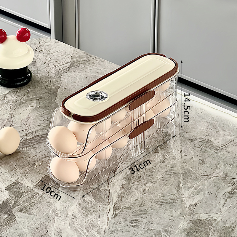 Household Multi-layer Automatic Rolling Egg Storage Box Kitchen Egg Rack Tray Refrigerator Timing Special Egg Carton: light green