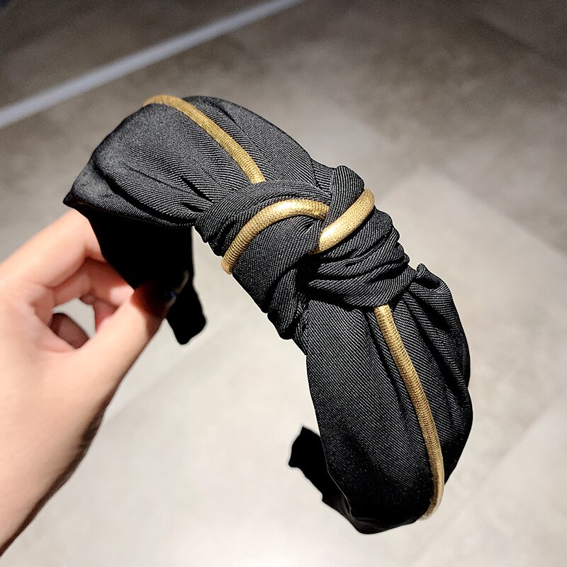Kvinnor guld linje knyta bomull hårband söt pannband hårhållare prydnad pannband dam håraccessoarer: Svart