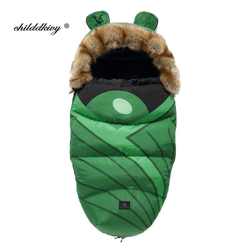 Winter Baby Kinderwagen Schlafsack Nette Ohr Schlafsack Für Kleinkind Warme Dicke Plus samt FußSack Neugeborenen Rollstuhl Umschläge: Grün-Schwarz