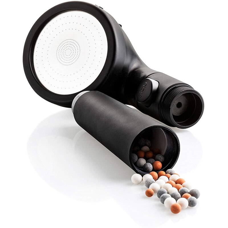 Ahorro de agua de alta presión negro mate ducha de filtro cabeza con parada Buttoon 3 modos bolitas minerales cabezas de ducha accesorios de baño