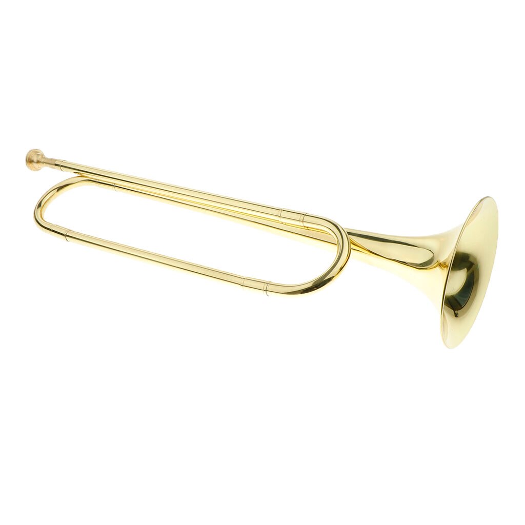 Brass Blowing Bugle Horn, B Key, Golden, Loud Sound, with Flag Gloves