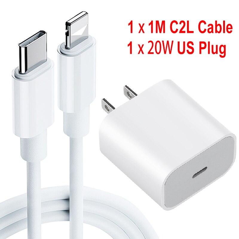 20w PD Charger USB-C Power Adapter With Type C Cable Fast Charger For iPhone 12 Pro Max mini iphone12 iPad Pro For Samsung: US C2L