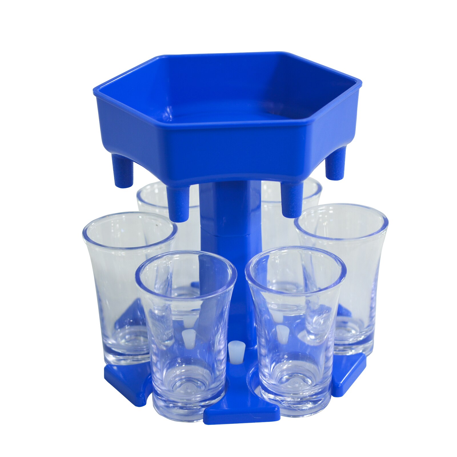 Wine Dispenser Glass Holder with 6 Cups Set Whisky Beer Dispenser for Bottle Liquor Container Party Accessories Drinking Games: Blue-6 Clear Cups