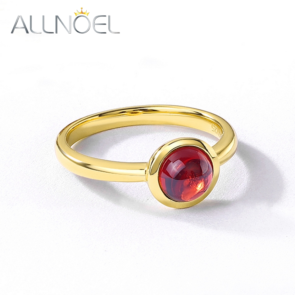 ALLNOEL 925 Sterling Silver 6mm Anello con pietra preziosa naturale Granato Topazio Prehnite Anello al quarzo rosa per le donne Regali per feste Gioielleria raffinata: Rosso / 6
