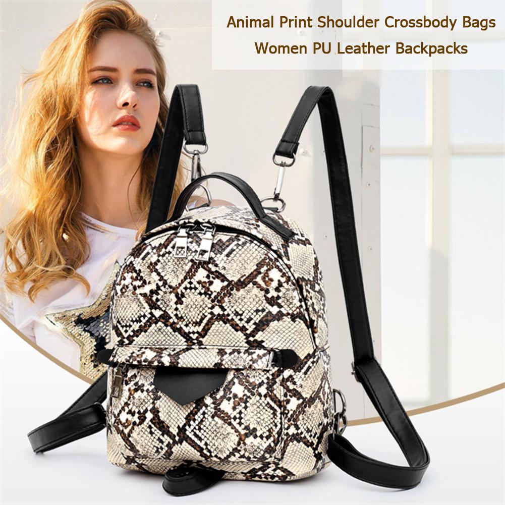 Sac à dos Vintage imprimé serpent pour femmes, sac à bandoulière en cuir PU Serpentine, grande capacité de voyage en plein air, sac à dos quotidien
