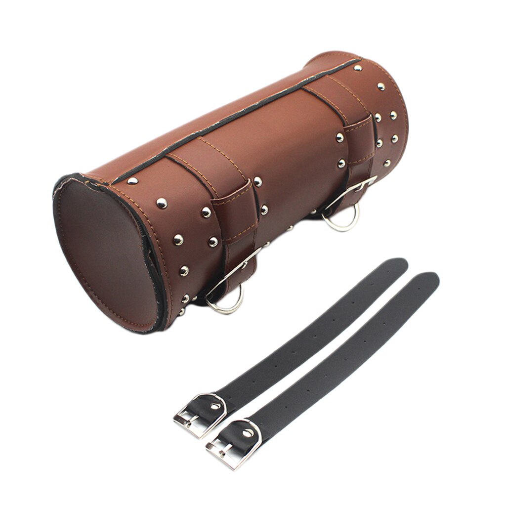 Brown Leather Front Fork Motorcycle 12'' Tool Bag Organiser Pouch For