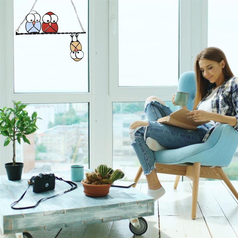 Owls Window Hangings Stained Glass Window Bird Pendant Exquisite Durable Owl Garden decoration