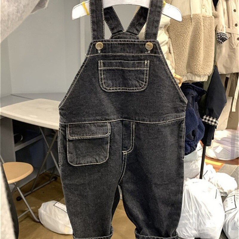Wlg jongens meisjes overalls baby jongenskleding lente herfst denim beige blauw zwart overall kinderen all-match kleding voor 1-6t