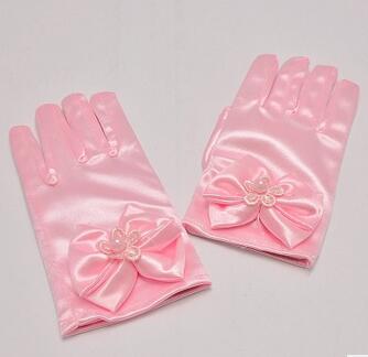 Børns satin elastiske handsker piger korte hvide handsker børn satin lange handsker  r016: Kort lyserød