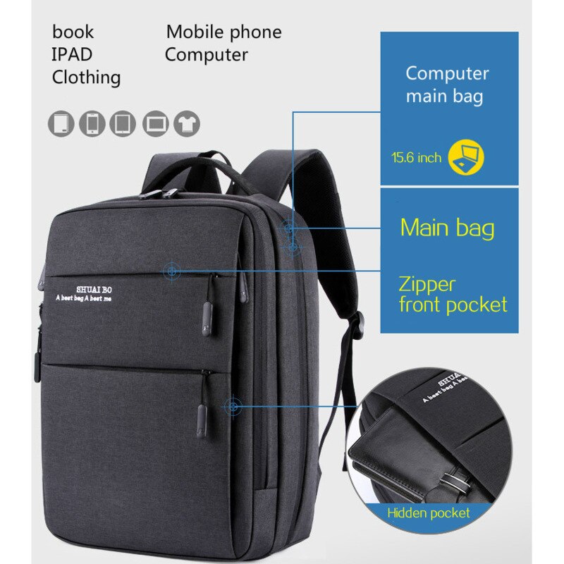 Laptop USB Backpack Anti Theft Men Laptoptas Travel Daypack Male Notebook Computer Backpack For Macbook Air Pro 15 ASUS DELL