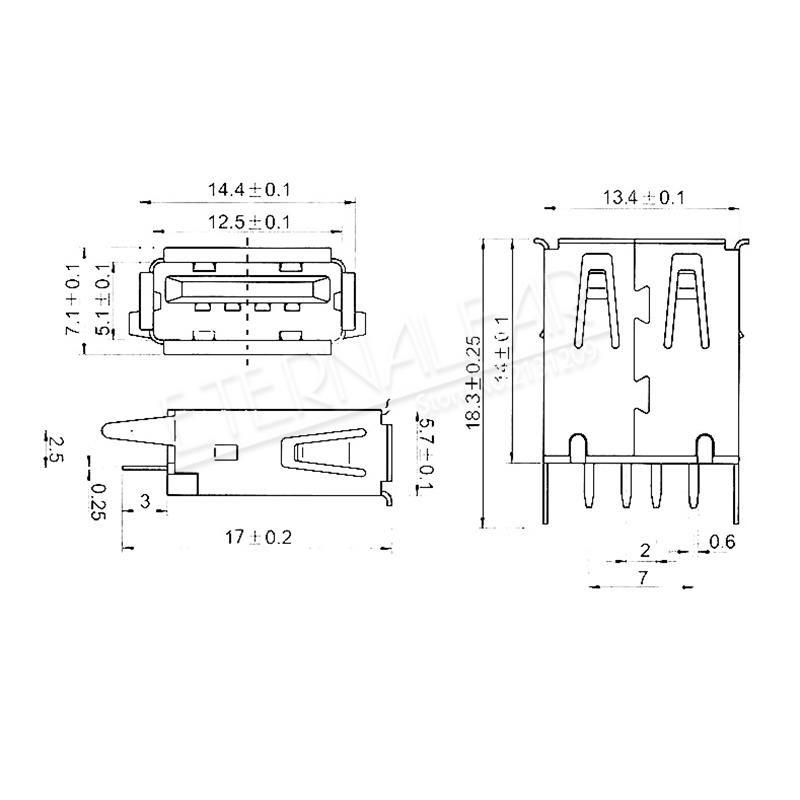 USB 2.0 Interface Connector Socket Type A Female 1... – Grandado
