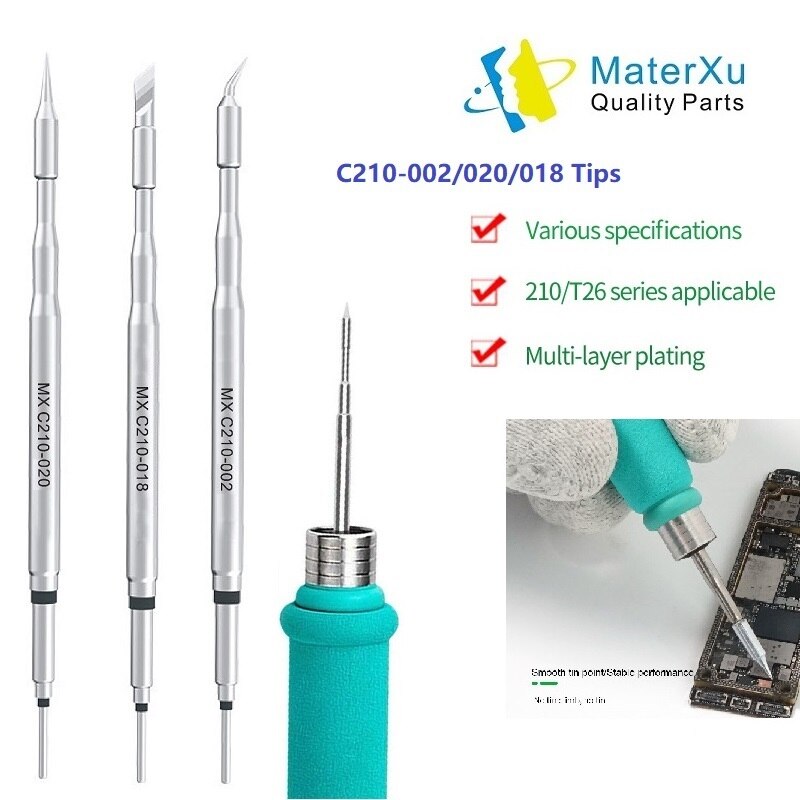 MasterXu MX C210 002 020 018 Soldering Iron Tips Series Curve Sharp Blade for JBC Original T210 Handle SUGON T3602 Welding