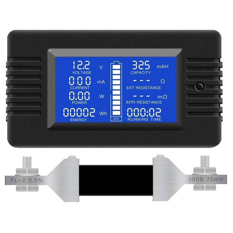 Multifunction Battery Monitor Meter,0-200V,0-300A (Widely Applied To 12V/24V/48V RV/Car Battery) LCD Display Digital Current Vol: Default Title