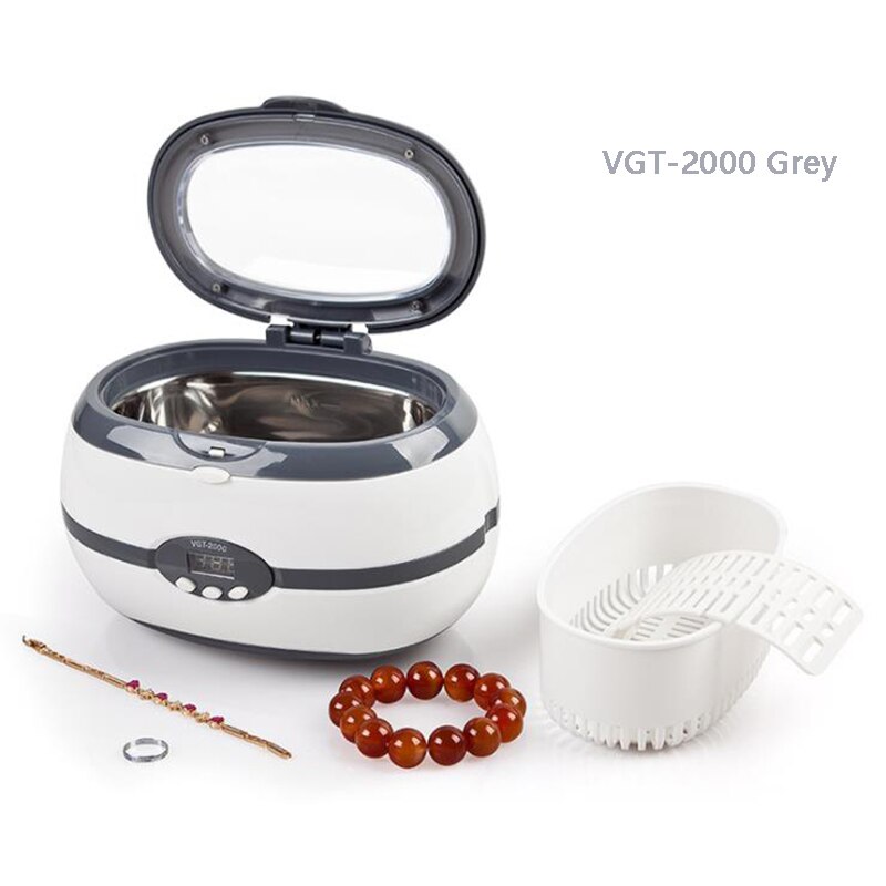 Kleine ultrasoon reiniger huishoudelijke brillen sieraden horloge scheermes kunstgebit munt reinigingsinstrument 600ml: Vgt -2000 grijs / Eu