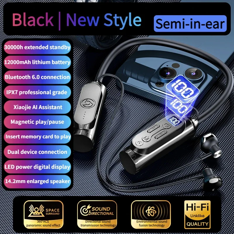 Drahtlose Kopfhörer Nacken büGel Kopfhörer Spielen LED-Anzeige Stereo Sport Headset Halfter wasserdichte magnetische Ohrhörer: Gelb