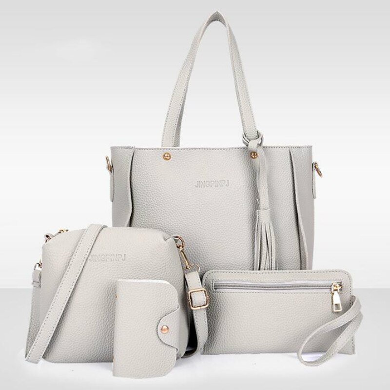 Mode Vier Stuk Schoudertas Messenger Bag Portemonnee Handtas Vrouw Zak Lederen Duurzaam Retro Schoudertas Sac Belangrijkste Femme: Gray