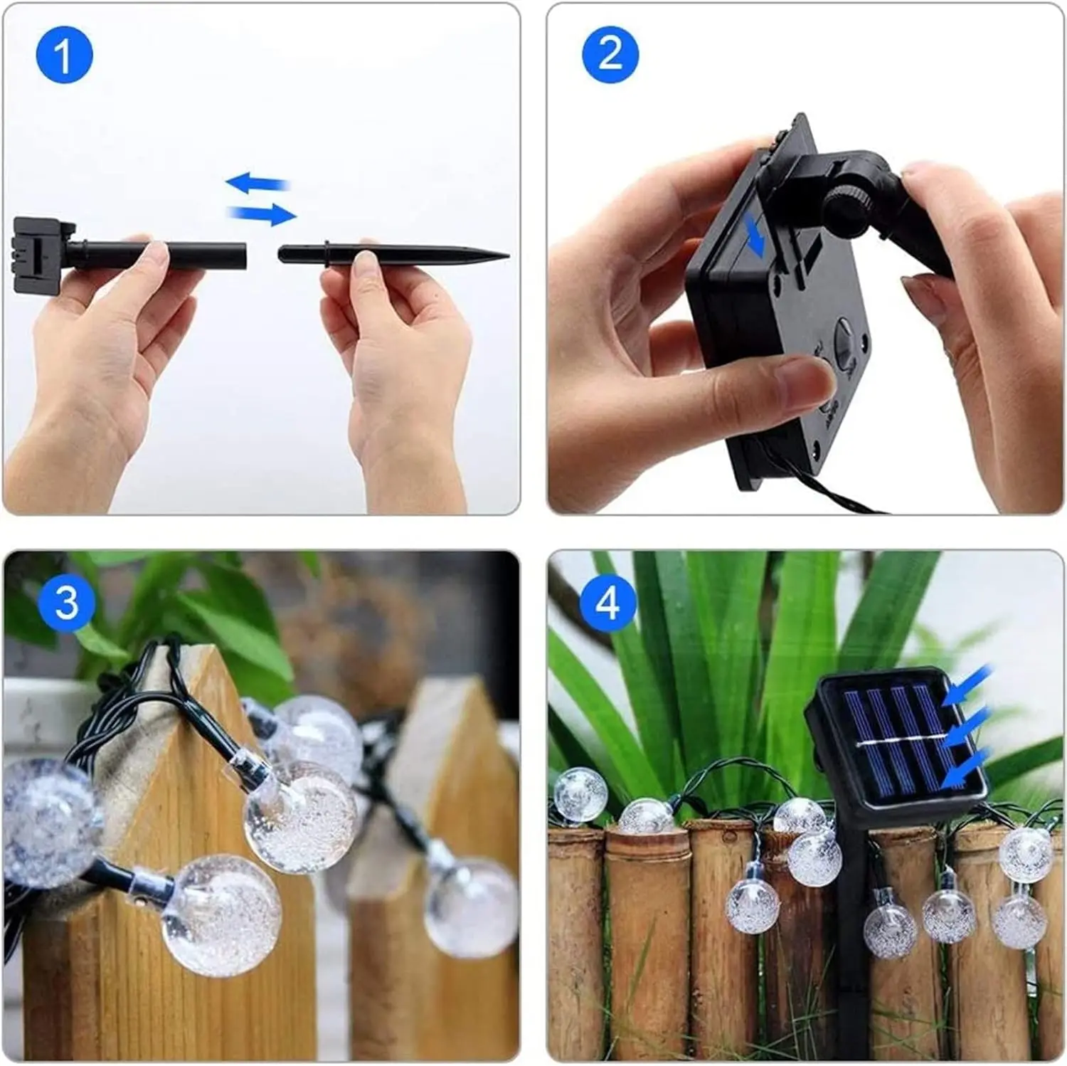 Luzes solares da corda ao ar livre 50 luzes conduzidas da bola de cristal com 8 modos à prova dwaterproof água solar conduziu luzes solares exteriores