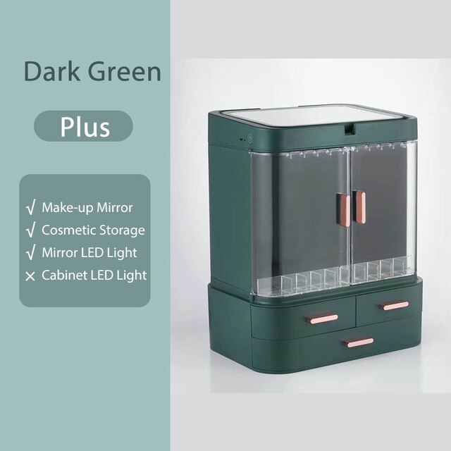 LED Light Makeup Mirror Cosmetic Storage Jewelry Container Lipstick Showcase Drawer Skin Care Products Cabinet Organizer-Cosmeti: GreenPlus No cab LED