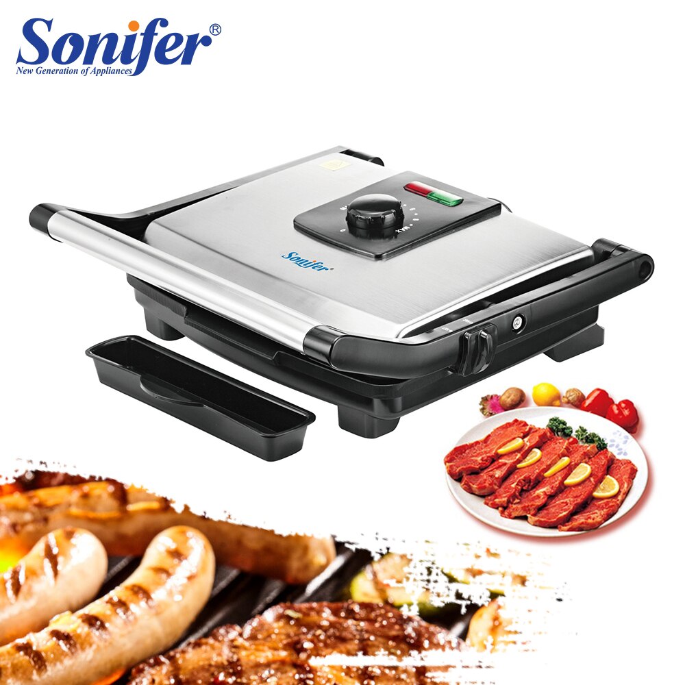 Sonifer-parrilla eléctrica de contacto para barbacoa, plancha de cocina sin humo para hornear, se abre a 180 grados