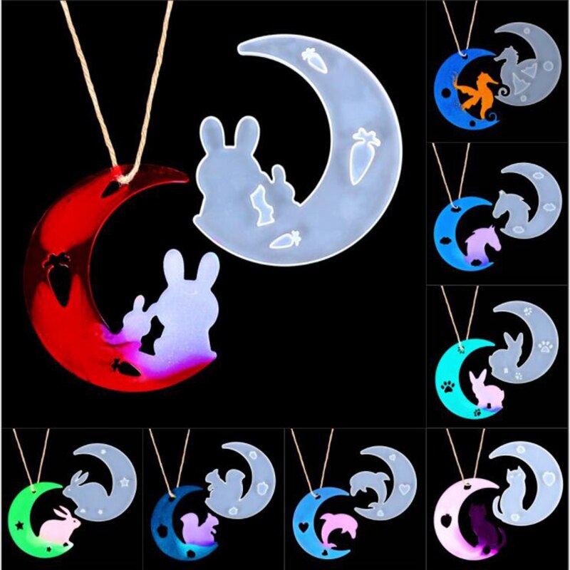 DIY Kristall Gutta percha Hirsch Katze Mond Silikon Spiegel bilden Kaninchen Delfin Anhänger Silikon bilden