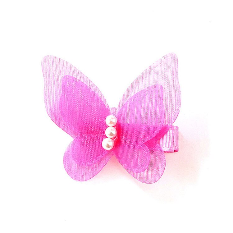 1 Pc Pearl Cute Butterfly Hair Clips Snow Yarn Princess Girls Baby Hair Pins Barrette Women Hairpins Side Clip Hair Accessories: Rosered