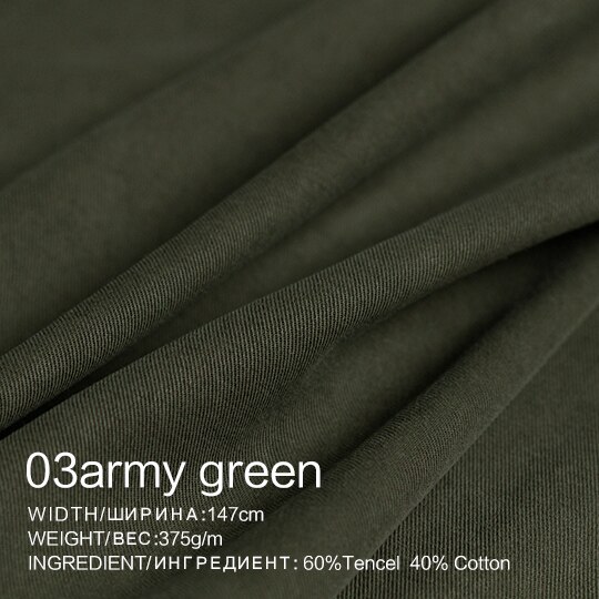 The Cloth 375g/m weight Soft Twill Tencel Cotton Fabrics Materials Autumn Women Windcoat Pants Sewing Cloth: 03army green / 1m