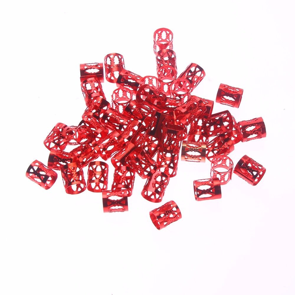 50pcs 8mm Dreadlock Beads for Braids Hair Beads for Dreadlocks Adjustable Hair Braid Cuff Clips Hair Metal Tube Ring Accessory: red