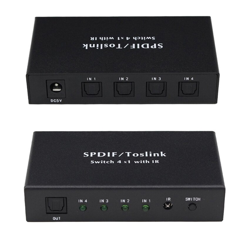 Digital Optical 4X1 Switch with IR Remote Control Aluminum Alloy Digital Audio Optical Fiber Switcher 4 in 1 Out US Plug