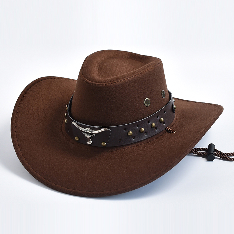 Nuevos sombreros de vaquero del oeste de gamuza Artificial, sombrero de Jazz de vaquera de caballero Vintage de borde grande, sombrero de Cosplay para de vacaciones: Gris rosáceo