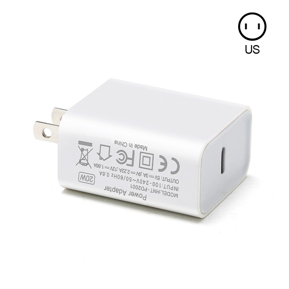Ricarica rapida 20W USB-C tipo-c adattatore per caricabatterie cavo 100-240V spina a muro ue usa per iPhone 12 mini 12Pro 12 11 Xs Pro Max se ipad: Only 1 US Plug White
