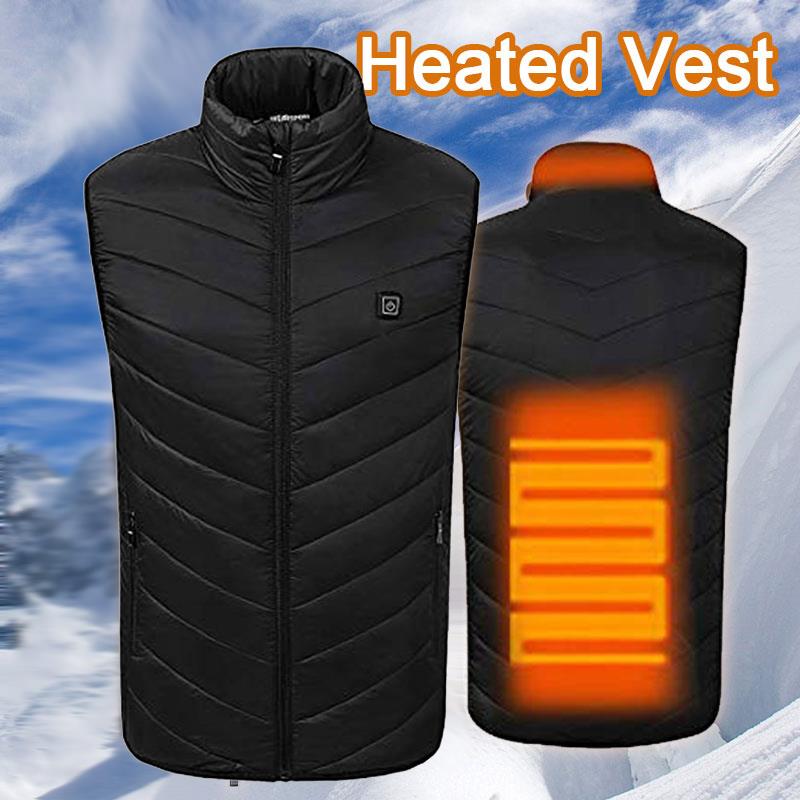 Usb varm elektrisk opvarmet vestjakke opvarmet vinter 5-12v dun bomuld sort termisk tøj opvarmet pad komprimere krop varmere