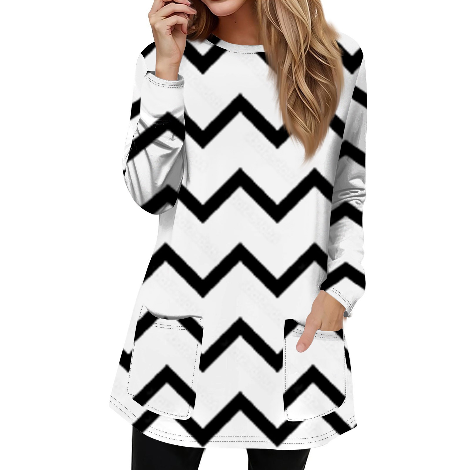 Women's Shirt Clothing Loose Round Neck T-shirt Chic Print Shirt Ladies Casual Blouses Long Sleeve Top: S / WHITE