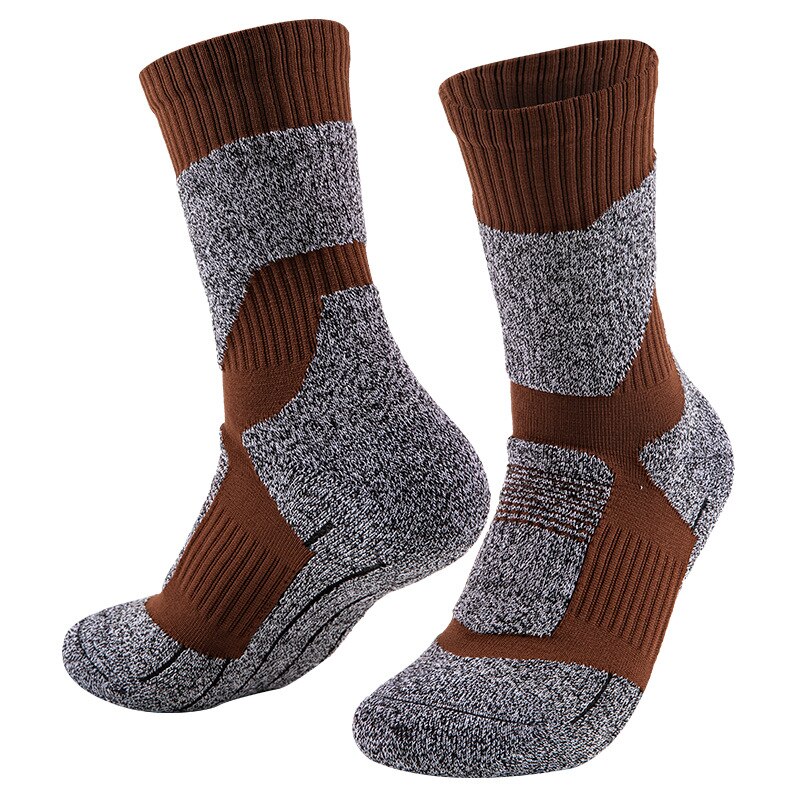 Männer Baumwolle Athletische Socken Dicken Kissen Atmungsaktive Sport Wandern Bergsteigen Ski Socken Dicke Winter Thermische Besatzung Socken: Kaffee