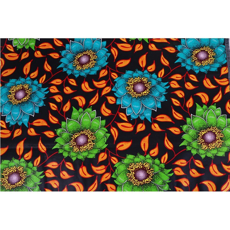Blue & Green Bloemen Oranje Leaf Print Stof 6Yards \ lot 100% Katoen Van Afrikaanse Stof