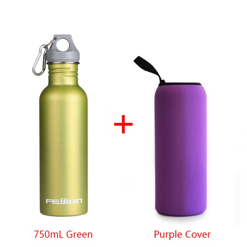 FEIJIAN Sport Water Fles 18/8 Rvs Fles Brede Mond Pot lekvrije Kantine 500mL 750mL 1000mL 1800mL 1.8L: 750mL GN Cover PP