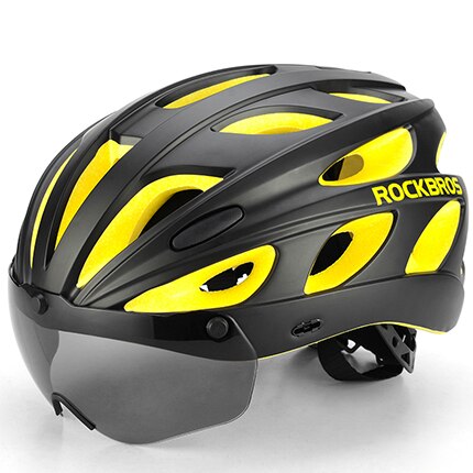 Rockbros Mannen Vrouwen Racefiets Helm Fietsen Eps Integraal Gegoten Helm Mountain Mtb Fiets Veiligheid Helm Met Bril Lens: Black Yellow