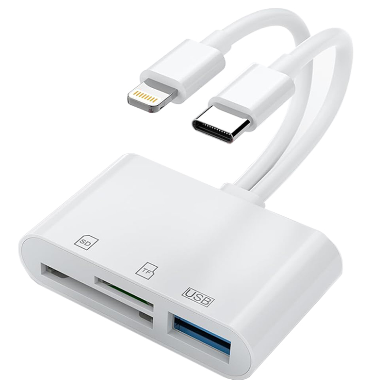 KUTOU 3-in-1 SD-Kartenleser Lightning USB C Typ C auf SD TF Kartenleser-Adapter Speicher für iPhone MacBook Samsung Huawei Xiaomi: WHITE